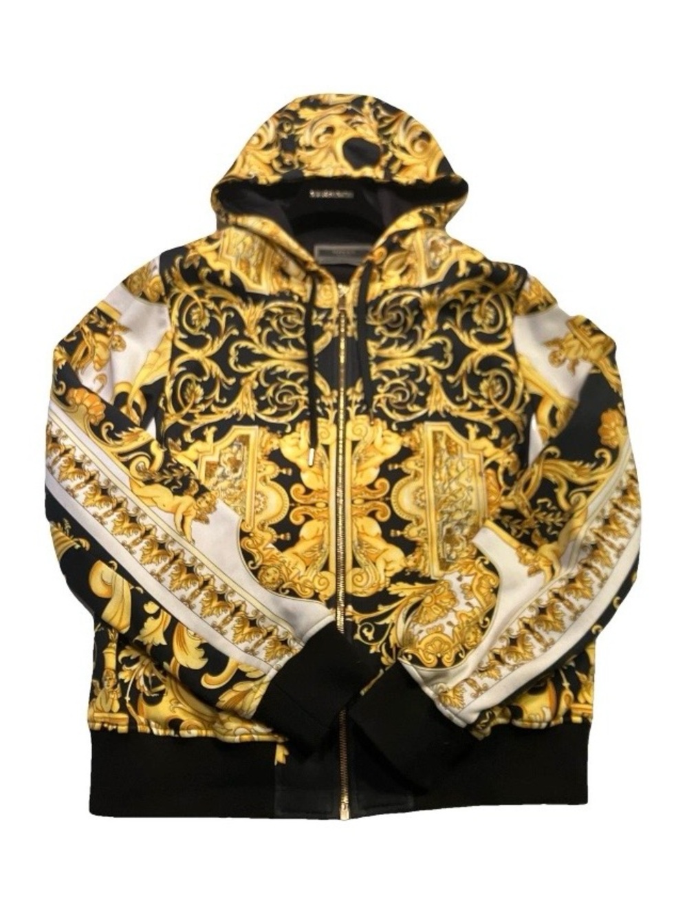 Versace Tribute Black & Gold Baroque Zip-Up Hoodie Jacket